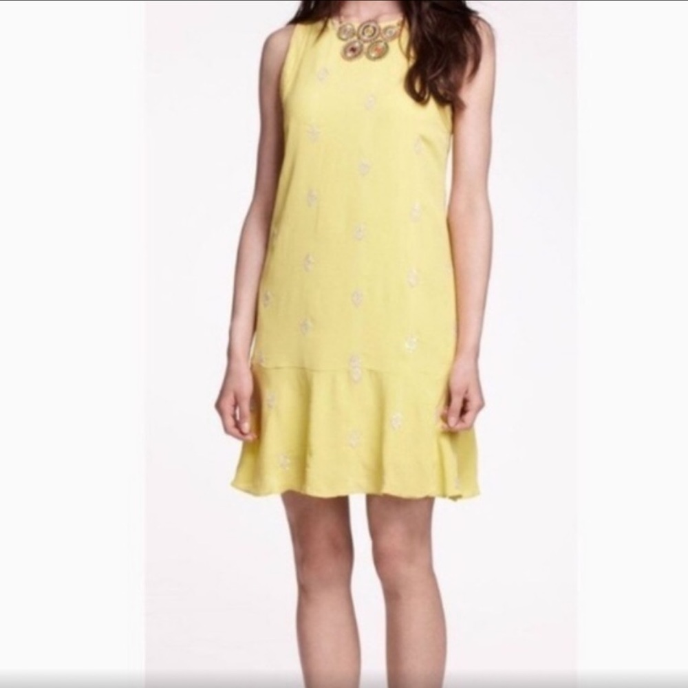 Anthropologie Leifnotes Ponderosa Sequin Dress Size 0 Yellow w/:Gold Thread